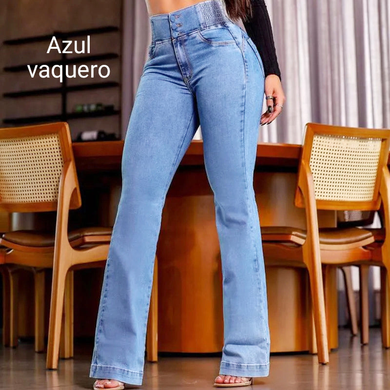 Vaqueros acampanados elásticos de cintura alta💯💯