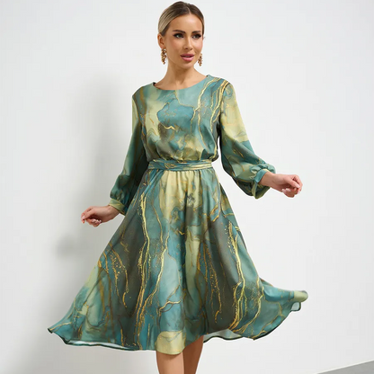 🌸Ofertas de primavera🌸 Vestido degradado verde esmeralda bañado en oro