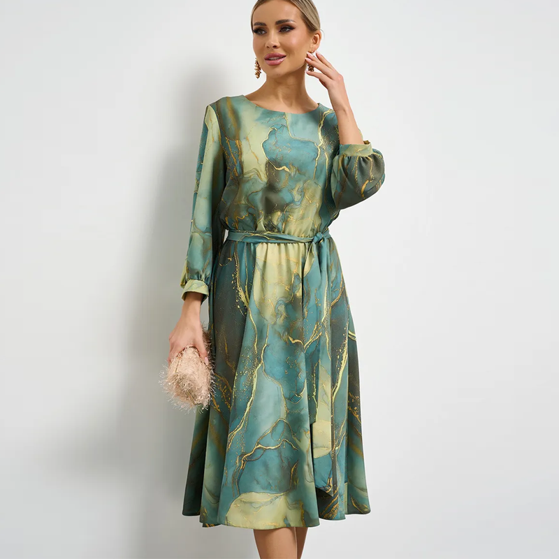 🌸Ofertas de primavera🌸 Vestido degradado verde esmeralda bañado en oro