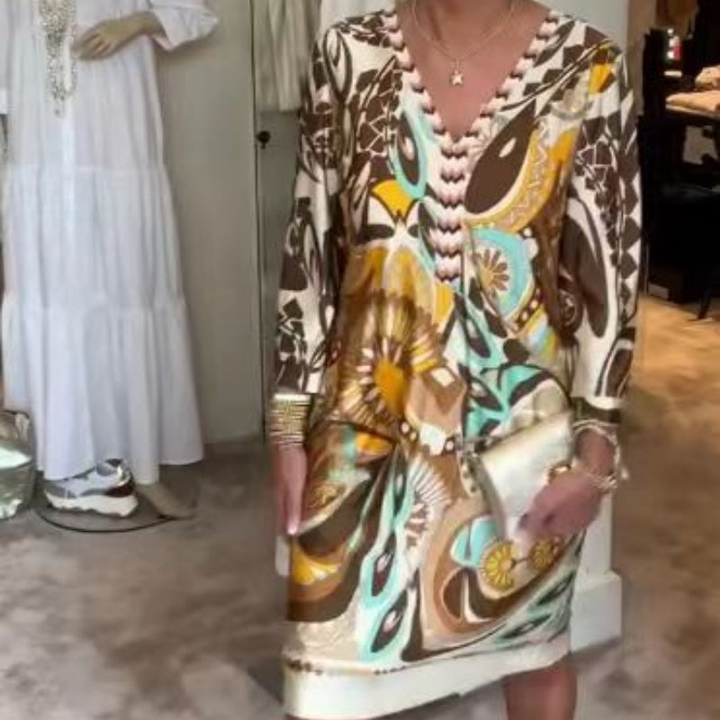 Elegantes 3/4-Ärmel-Kleid mit V-Ausschnitt für Damen