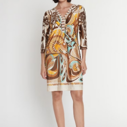 Elegantes 3/4-Ärmel-Kleid mit V-Ausschnitt für Damen