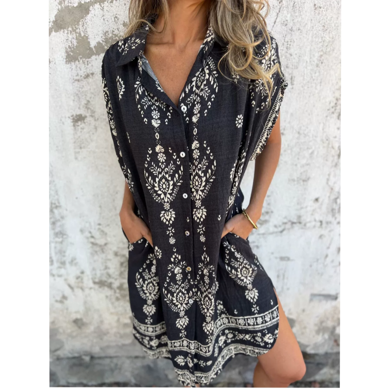 💕 Vestido holgado estampado de manga corta con bolsillos