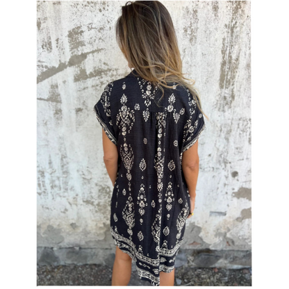 💕 Vestido holgado estampado de manga corta con bolsillos