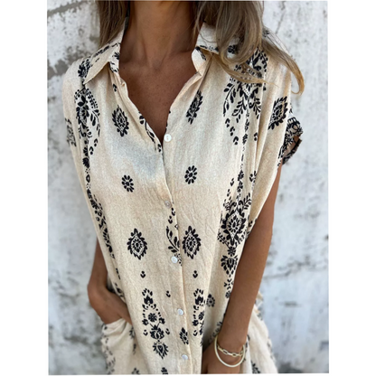 💕 Vestido holgado estampado de manga corta con bolsillos