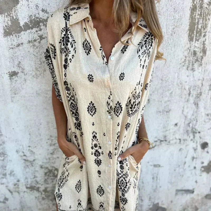 💕 Vestido holgado estampado de manga corta con bolsillos