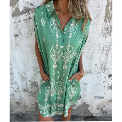 💕 Vestido holgado estampado de manga corta con bolsillos
