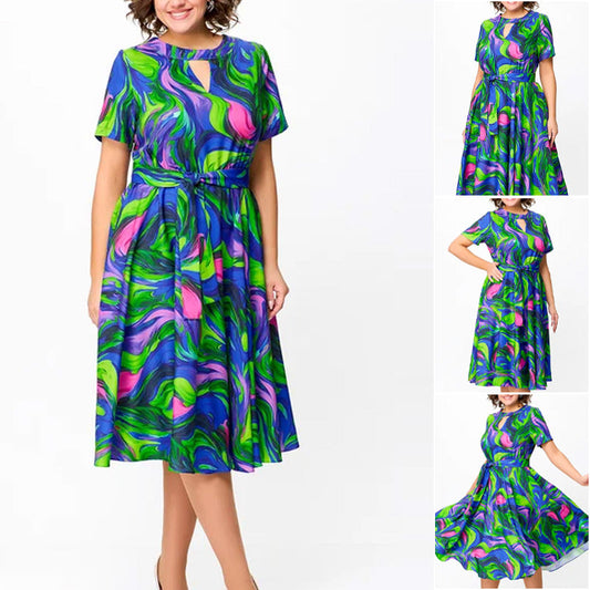 🌸Ofertas de primavera💐👗Vestido midi ajustado, estampado y de manga corta para mujer