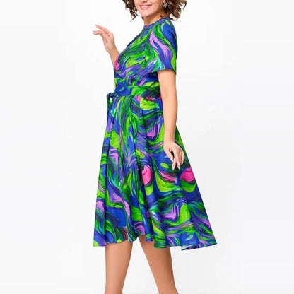 🌸Ofertas de primavera💐👗Vestido midi ajustado, estampado y de manga corta para mujer