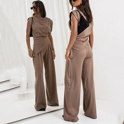 Elegante set de dos partes de una sola color para mujeres