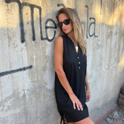 ⏳Descuento del 50% por tiempo limitado💥Vestido de mujer con escote en V, sin mangas y botones al frente