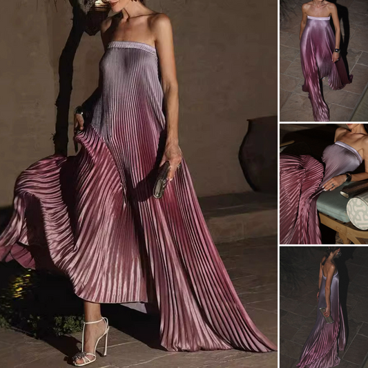 Vestido de noche plisado sin tirantes ombre