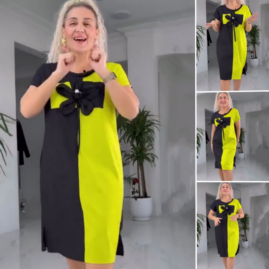 Vestido casual de mosaico negro y verde para mujeres