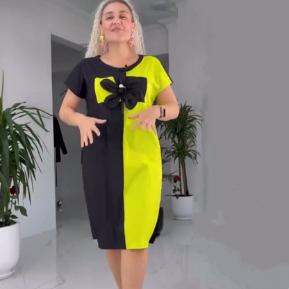 Vestido casual de mosaico negro y verde para mujeres