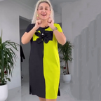 Lässiges schwarzes und grünes Patchworkkleid für Damen