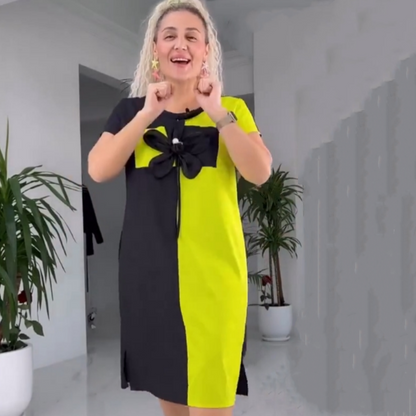 Vestido casual de mosaico negro y verde para mujeres