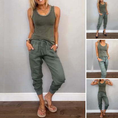 🌿Conjunto de dos piezas de color liso para mujer