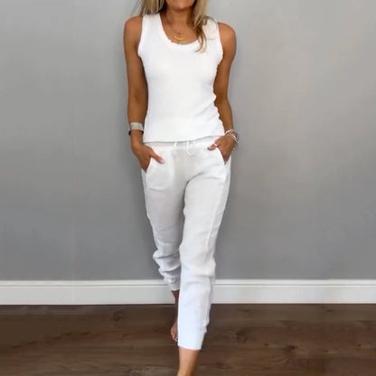 🌿Conjunto de dos piezas de color liso para mujer