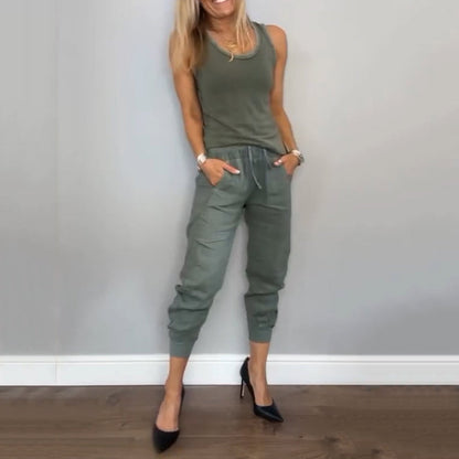 🌿Conjunto de dos piezas de color liso para mujer