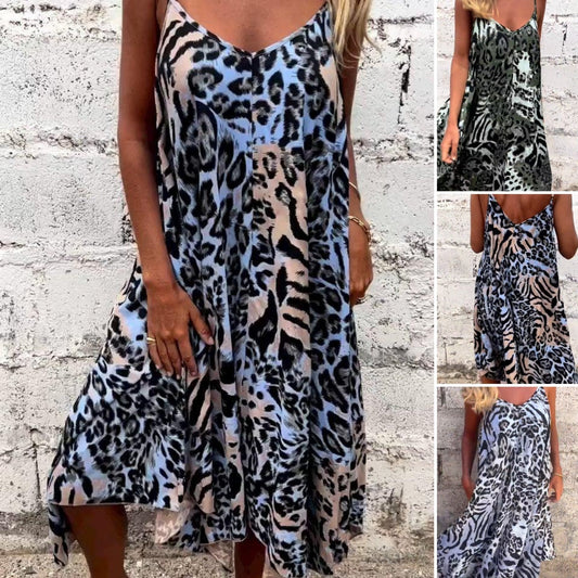 Leopardo Patrón de spaghetti-maxikleid