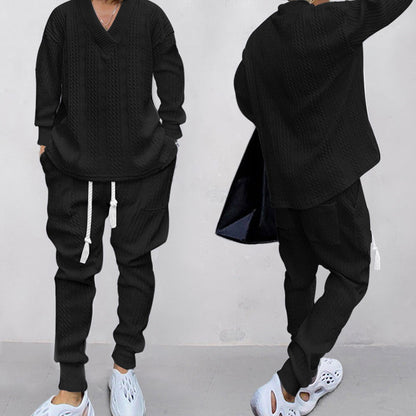 💥 Kommt heute versandkostenfrei an 💥 2-teiliges Herren-Set aus Baggy-Sweatshirt mit V-Ausschnitt und Jogginghose