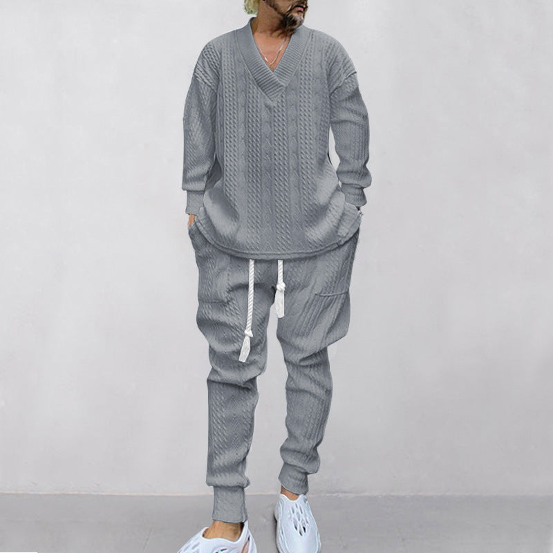 💥 Kommt heute versandkostenfrei an 💥 2-teiliges Herren-Set aus Baggy-Sweatshirt mit V-Ausschnitt und Jogginghose