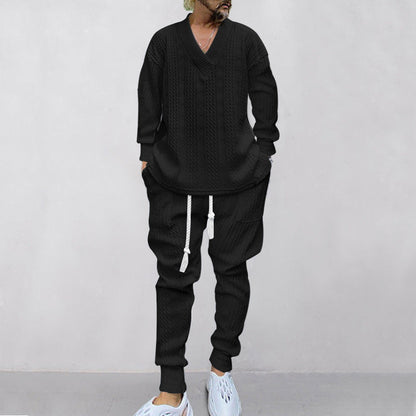 💥 Kommt heute versandkostenfrei an 💥 2-teiliges Herren-Set aus Baggy-Sweatshirt mit V-Ausschnitt und Jogginghose