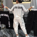 Zweiteiliges Set aus Oberteil und Hose mit Buchstaben-Print für Damen