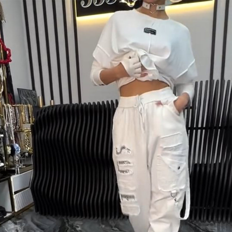Zweiteiliges Set aus Oberteil und Hose mit Buchstaben-Print für Damen
