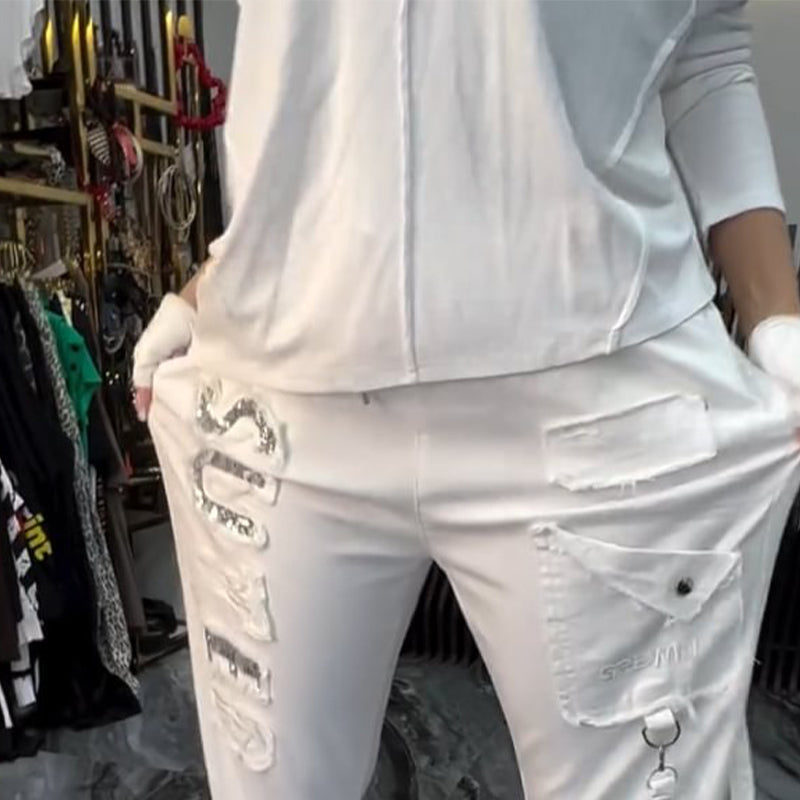 Zweiteiliges Set aus Oberteil und Hose mit Buchstaben-Print für Damen