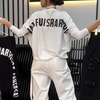 Zweiteiliges Set aus Oberteil und Hose mit Buchstaben-Print für Damen