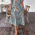 Damen Sommerkleid mit Tunika-Ausschnitt und Blumenmuster