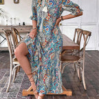 Damen Sommerkleid mit Tunika-Ausschnitt und Blumenmuster