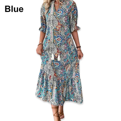 Vestido de verano para mujeres con escote túnica y patrón de flores