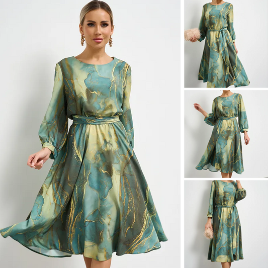 🌸Ofertas de primavera🌸 Vestido degradado verde esmeralda bañado en oro