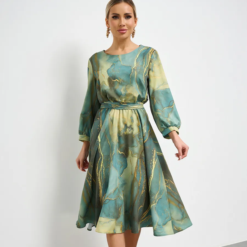 🌸Ofertas de primavera🌸 Vestido degradado verde esmeralda bañado en oro