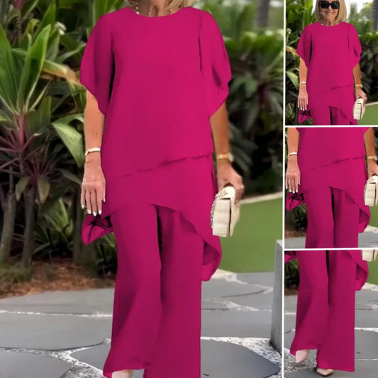 Top y pantalones asimétricos de dos partes de las mujeres con una pierna ancha