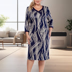 Elegantes Damenkleid mit abstraktem Print und 3/4-Ärmeln
