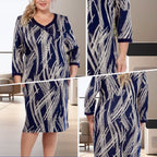 Elegantes Damenkleid mit abstraktem Print und 3/4-Ärmeln