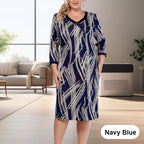 Elegantes Damenkleid mit abstraktem Print und 3/4-Ärmeln