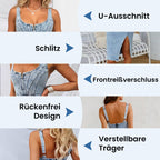 🌷Frühling Vorverkauf 49% Rabatt🍃Denim U-Ausschnitt Neckholder-Kleid mit Schlitz und verstellbaren Schulterträgern