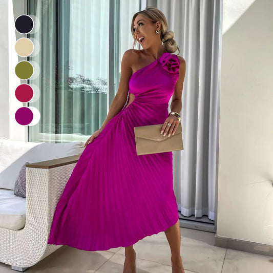 64% Rabatte 💥Asymmetrisches Plisseekleid mit schrägem Ausschnitt