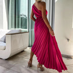 64% Rabatte 💥Asymmetrisches Plisseekleid mit schrägem Ausschnitt