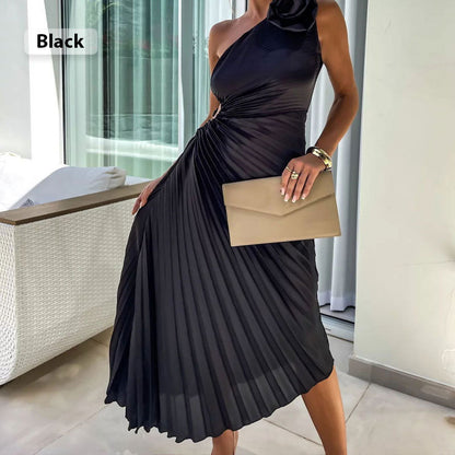 64% de descuento 💥Vestido plisado asimétrico con escote inclinado