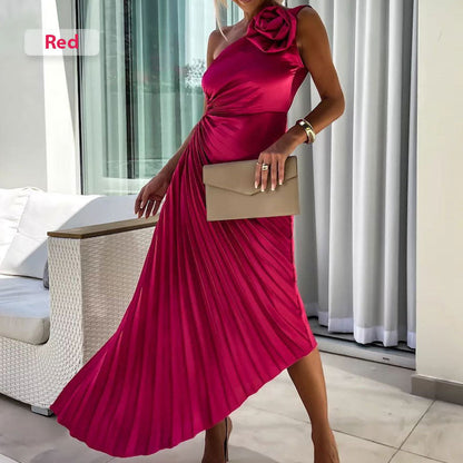 64% de descuento 💥Vestido plisado asimétrico con escote inclinado