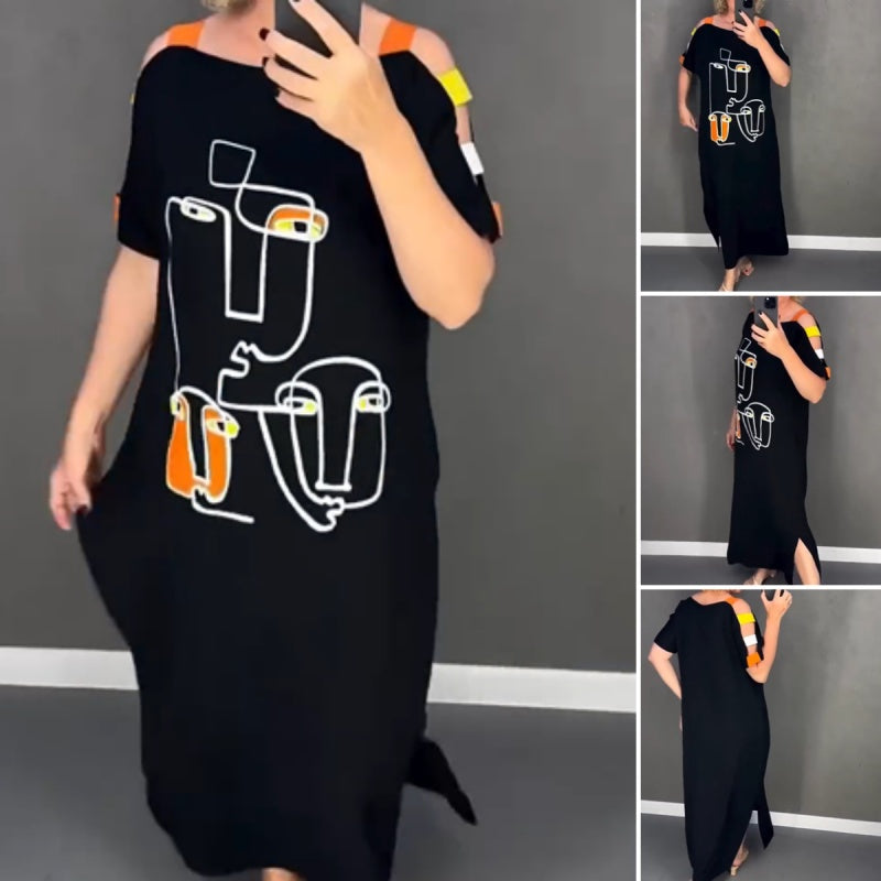 Damen stilvolles Kleid mit Druck und kurzen Ärmeln