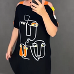Damen stilvolles Kleid mit Druck und kurzen Ärmeln