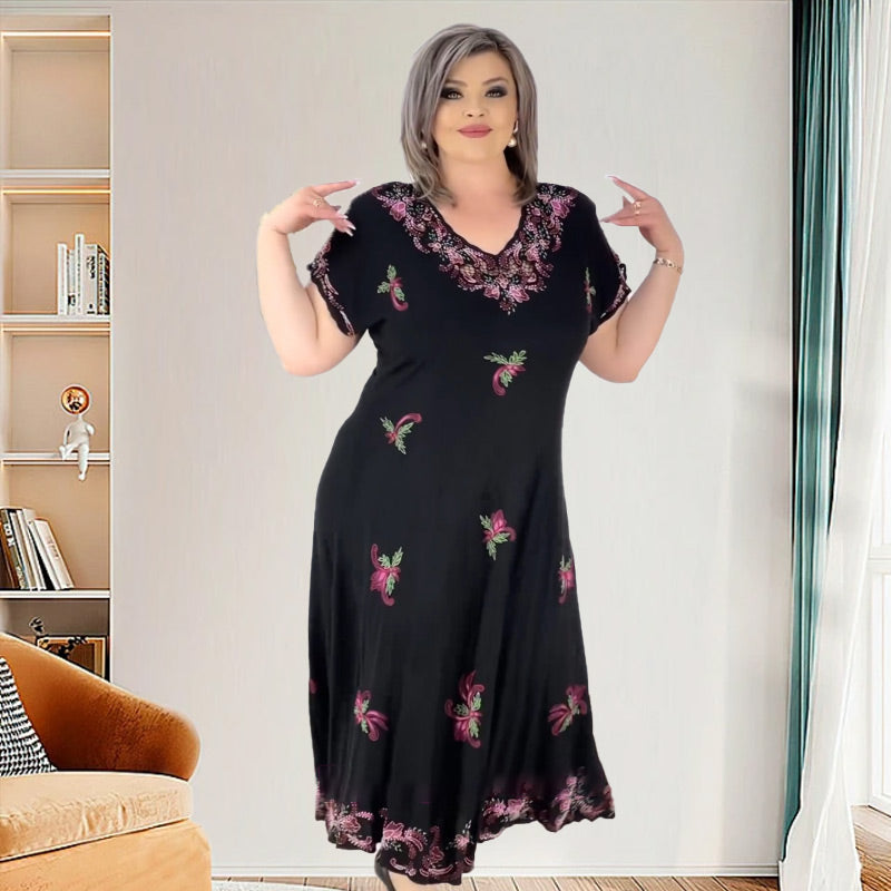 Vestido midi que fluye a la sección V de talla grande V