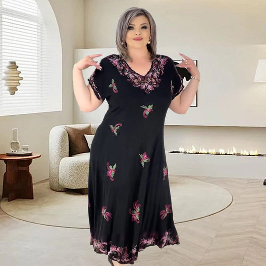 Vestido midi que fluye a la sección V de talla grande V