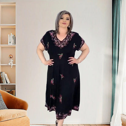 Vestido midi que fluye a la sección V de talla grande V