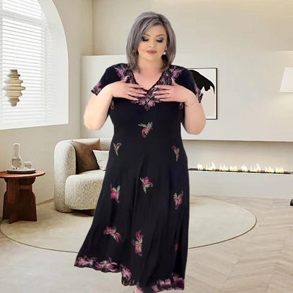 Vestido midi que fluye a la sección V de talla grande V